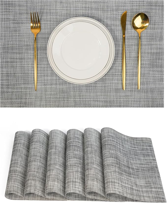 flohar Placemats Set of 6竊똍on-Slip PVC Weave Table Mats Easy to Clean竊똇eat Resistant Place Mats for Kitchen Dining Table Decoration Indoor Outdoor竊똆ray
