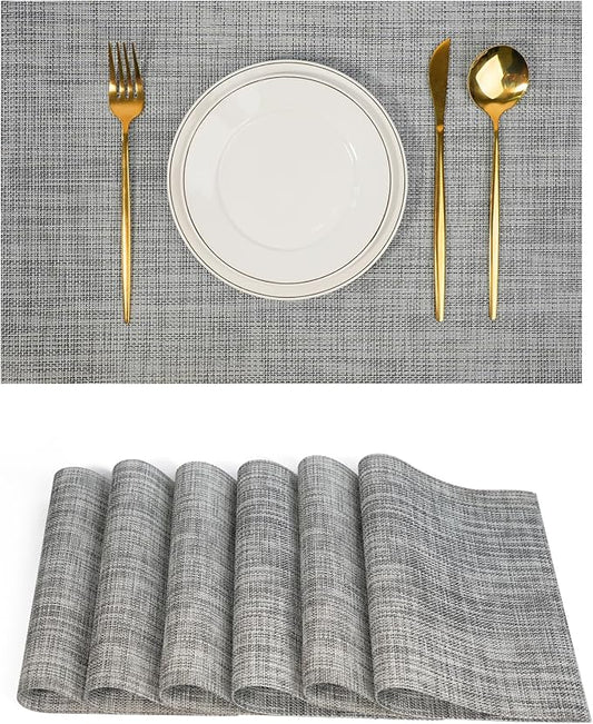flohar Placemats Set of 6竊똍on-Slip PVC Weave Table Mats Easy to Clean竊똇eat Resistant Place Mats for Kitchen Dining Table Decoration Indoor Outdoor竊똆ray