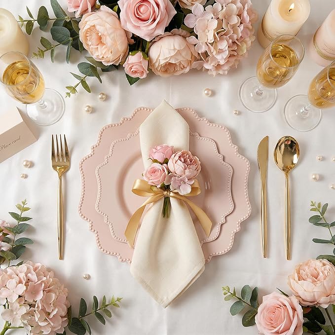 COLOSUS Disposable Pink Party Plastic Plates Set, 60 Pack (30 Guest) Dinner & Salad/Dessert Plate for Spring Wedding Birthday Party Dinner,Easter Day party plates