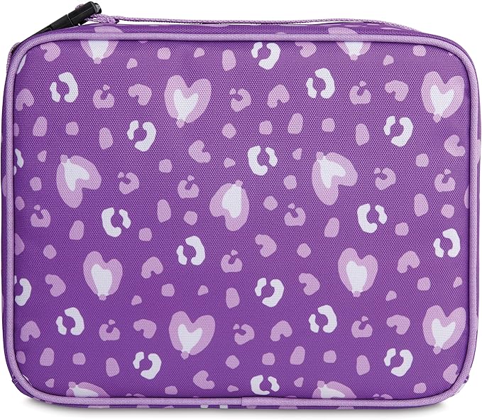 PackIt짰 Freezable Classic Lunch Box, Leopard Hearts Purple, Built with EcoFreeze짰 Technology, Reusable, Zip Closure With Zip Front Pocket and Buckle Handle, Designed for Fresh Lunch On the Go