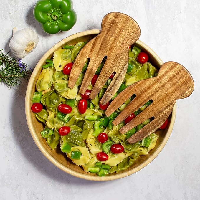 TB Home Salad Hands ??Acacia Wood Salad Serving Utensils for Tossing & Serving