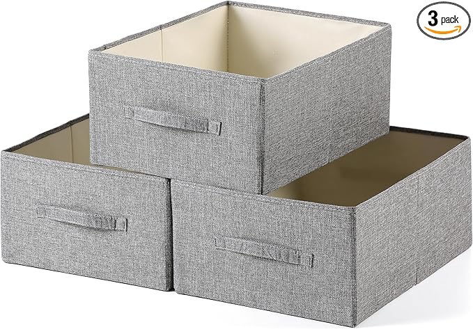 Linen Folding Storage Bins, 3 Pack Large Storage Baskets, Washable, Clothing Storage Bins with Handle, Closet Organizer for Storage Sweater,Sheets(dark grey, 18쩍"x13쩍"x8쩍")