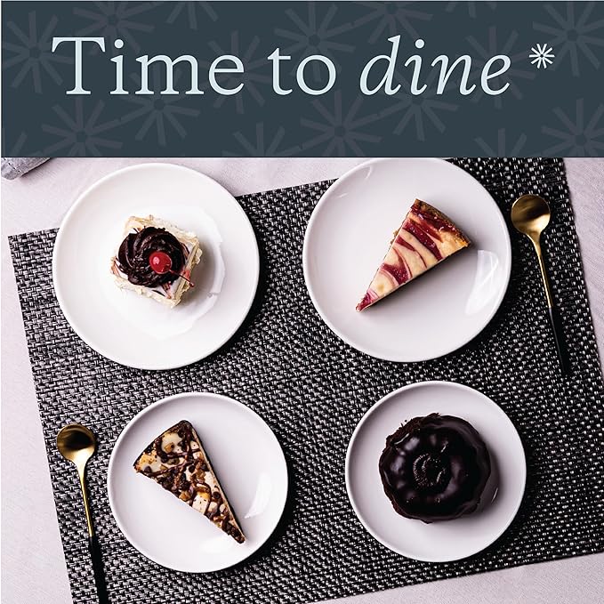 Vikko Dessert Plate, Set of 4 White Plates, Fine Porcelain, Stackable 6 Inch Dessert Plates, Dishwasher Safe, 6/'' Dessert Plate