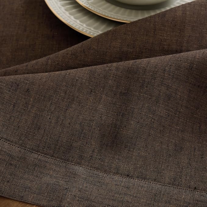 Solino Home Linen Tablecloth 60 x 144 Inch - 100% Pure Linen Chambray Brown Table Cloth for Rectangle Tables - Athena, Machine Washable Tablecloth