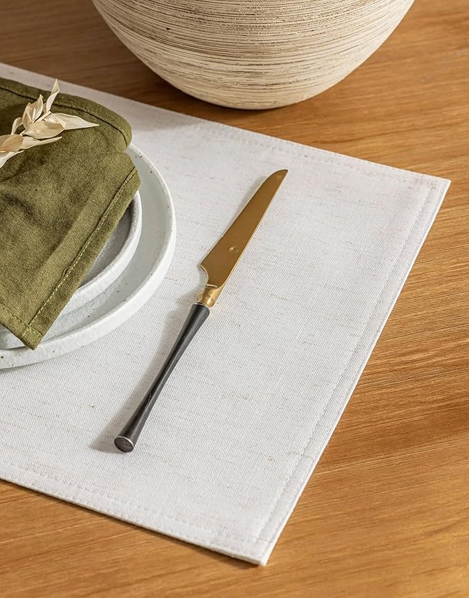 Placidy Rectangular Cloth Place Mats for Dining Tables Set of 12 Washable Water Repellent Non Slip Durable Linen Placemats Table Protective 12x18 Inch