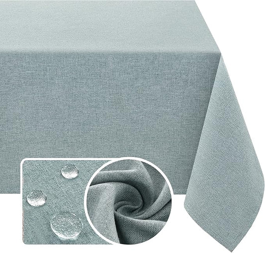 H.VERSAILTEX Linen Textured Tablecloth 54 x 54 Waterproof Decorative Table Cloth Spill-Proof Linen Look Cover for Party Table Extra Soft and Thick Fabric Wrinkle Free, Heather Aqua Gray