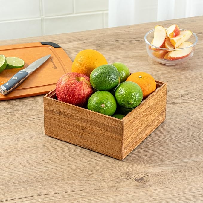 Restaurantware Eco Display 6.5 Inch x 6.5 Inch x 3.75 Inch Bamboo Condiment Container 1 Deep Spice Box - Medium Chip-Resistant Natural Bamboo Bamboo Organizer Box For Seasoning Spices Condiments