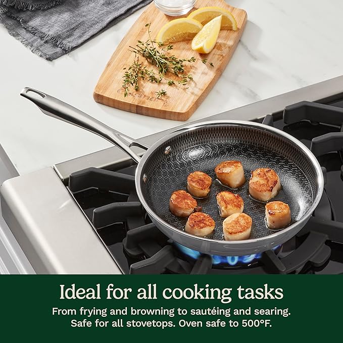 Cuisinart FusionElite+ Nonstick Tri-Ply Stainless Steel Skillet, 8??Skillet Frying Pan with PURELYSEAR Ceramic Nonstick Technology, Scratch Proof, Cool Grip Handles, Dishwasher Safe