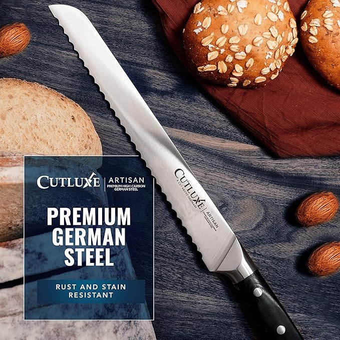 Cutluxe Bread Knife ??10" Serrated Knife for Homemade, Sourdough Bread ??Forged High Carbon German Steel ??Full Tang & Razor Sharp ??Ergonomic Handle Design ??Artisan Series