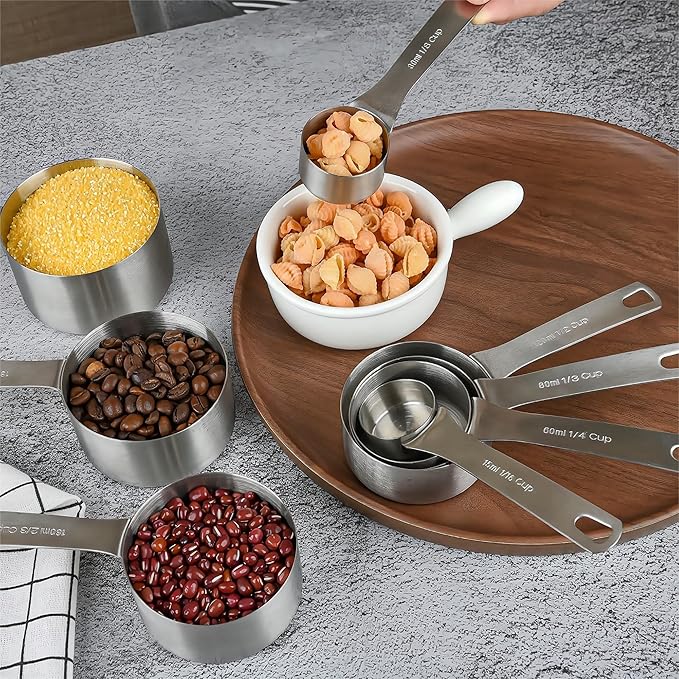 Smithcraft Measuring Cups set, 18/8 (304) Stainless Steel Measuring Cups for Kitchen & Baking, Heavy Duty Solid Measurement Cups, Us & Metric Measure Tools with 1/16, 1/8, 2/3 &3/4 Cups