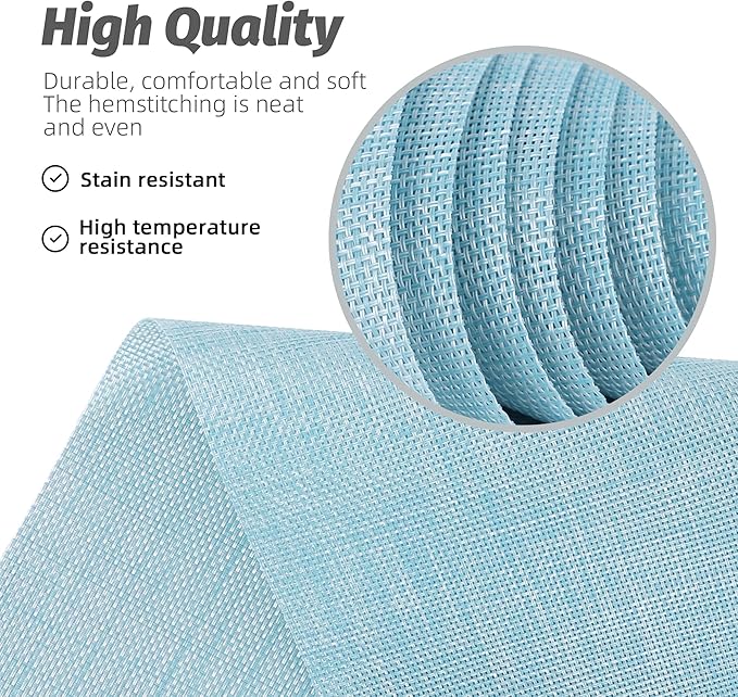 Blue Placemats Set of 8 Durable Heat Resistant Non-Slip Washable Place Mats PVC Vinyl Woven Table Mats for Dining Table 12 x 17 Inch