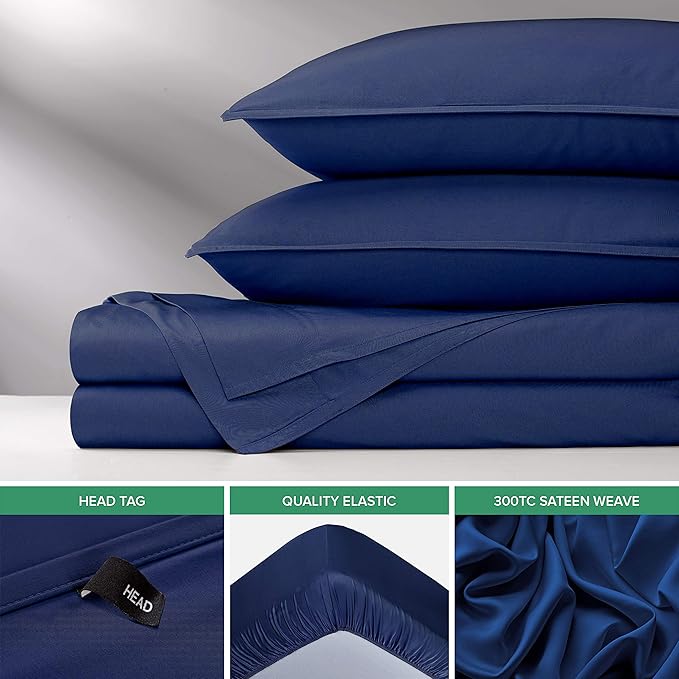 Pure Bamboo King Sheets, Genuine 100% Organic Viscose Derived from Bamboo Bed Sheet Set, Luxuriously Soft & Cooling, Double Stitching, 2 Year Quality Promise (King, Cobalt Blue)