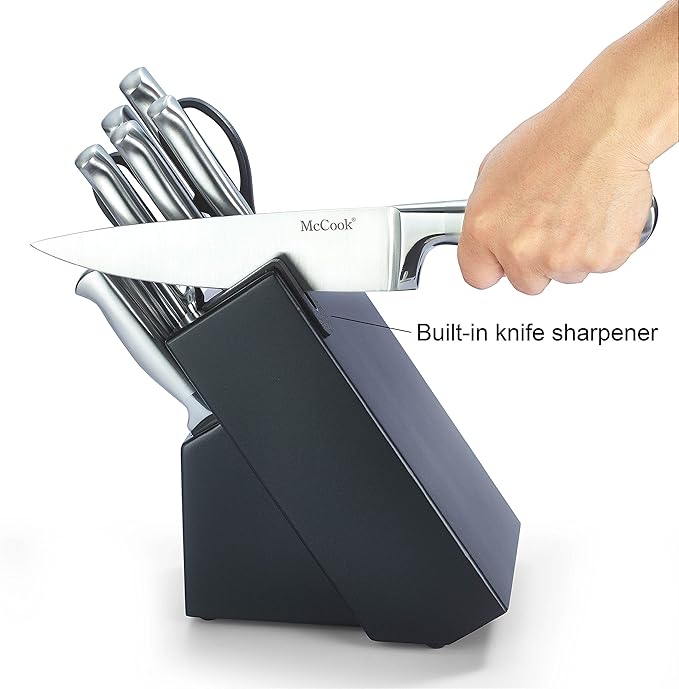 McCook짰 Knife Sets, German Stainless Steel Knife Block Sets with Built-in Sharpener
