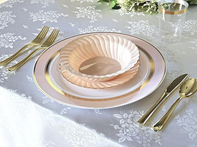 " OCCASIONS " 40 Piece Chargers pack Wedding Party 12'' Disposable Plastic Charger Plates/Chargers (Ritz Blush & Gold)