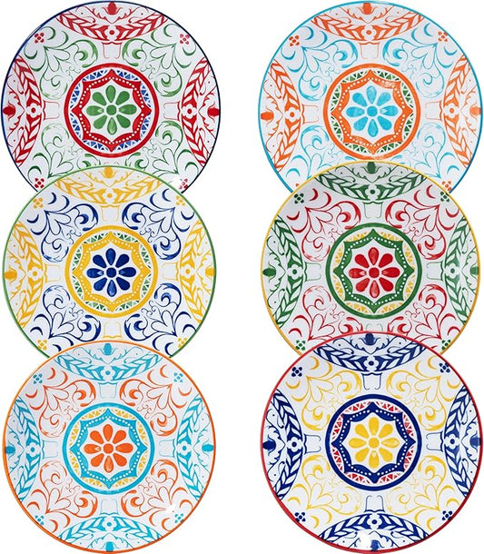LEHAHA Ceramic 6 inch Appetizer Plates, Set of 6, Porcelain Salad and Dessert Kitchen Plate Set, Small Lunch Serving salad Plates for Cake Snacks Side Dish. Microwave and Dishwasher Safe