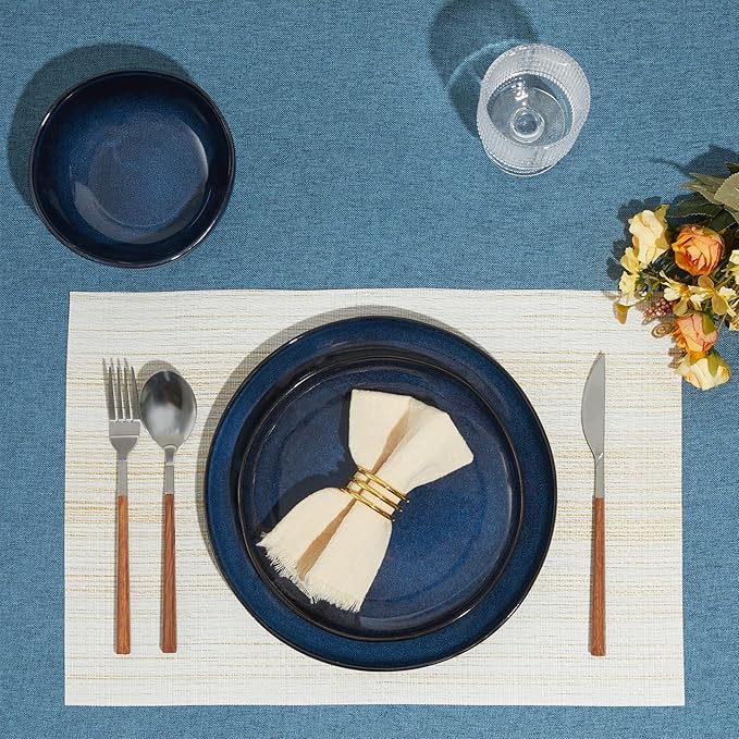 18 Piece Stoneware Dish Set for 6, Reactive Glaze Ceramic Plates and Bowls Set | Coastal?멗nspired Irregular Design for Casual Entertaining & Intimate Dinners | Dishwasher & Microwave Safe
