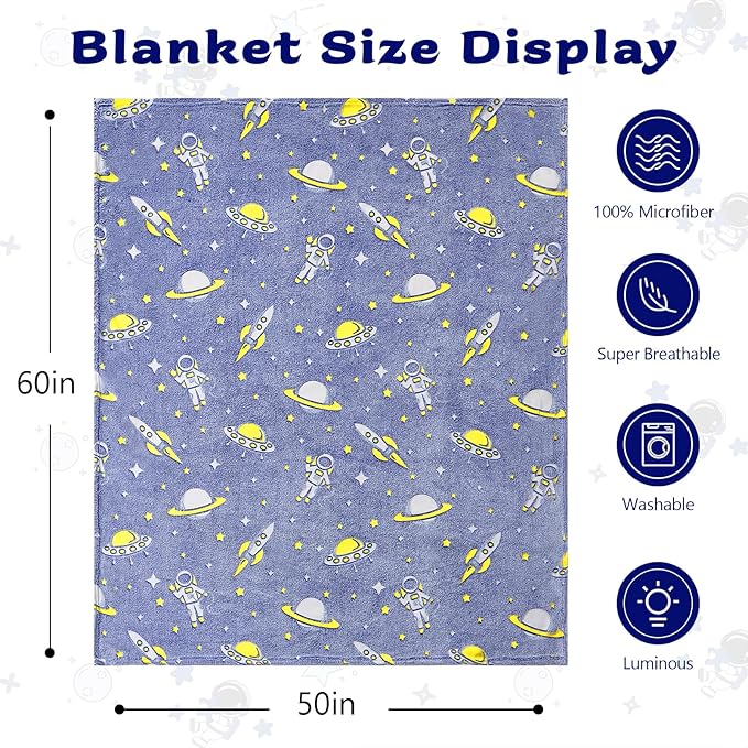 QSTEHEML Space Glow in The Dark Blanket,Galaxy Gifts Toys for Kids Boys Age 3-12 Years Old,Birthday, Decor for Child, Toddler, Teen and Grandkids Soft Throw 50"횞60"