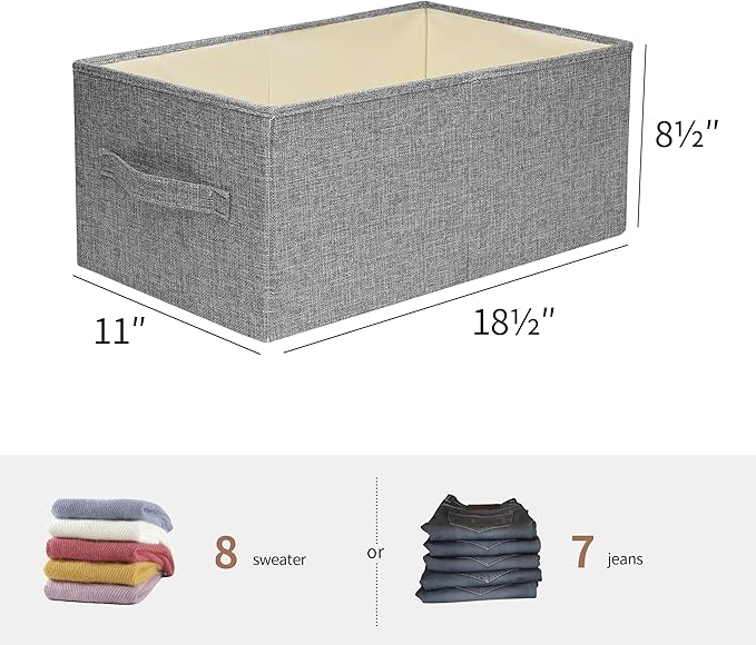Linen Folding Storage Bins, 3 Pack Large Storage Baskets, Washable, Clothing Storage Bins with Handle, Closet Organizer for Storage Sweater,Sheets(dark grey, 18쩍"x11" x8쩍")
