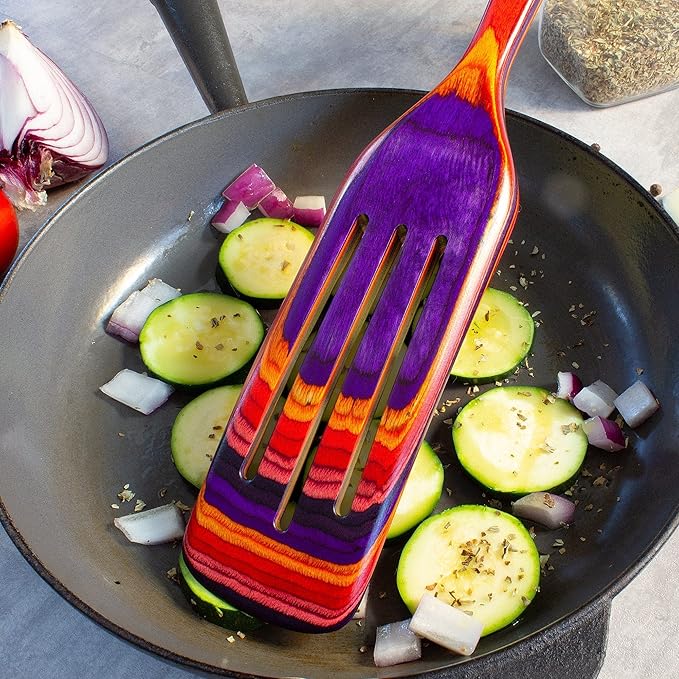 Baltique Waikiki Collection 13" Wooden Spurtle Spatula ??Colorful Birch Wood Cooking Utensil, Nonstick Safe, Versatile Stirring & Serving Tool