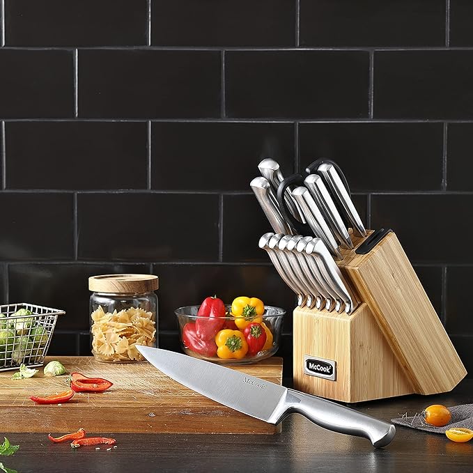 McCook짰 Knife Sets,German Stainless Steel Knife Block Sets with Built-in Sharpener