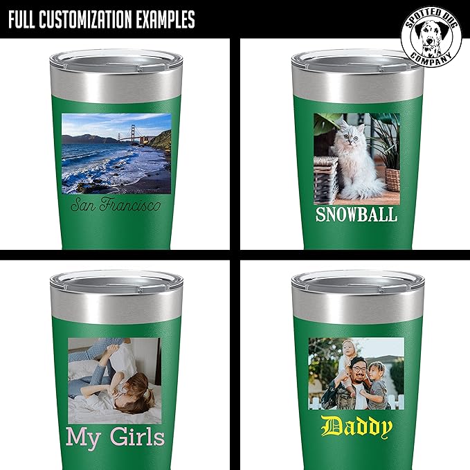 Personalized 20oz (17 Colors) Photo Picture Printed Insulated Stainless Steel Powder Coated Tumbler with Lid ??Customized Mother's Day Gift Her Him Men, Custom Coach Gifts Team Mom Dad (Green)