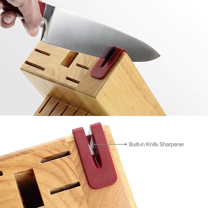 McCook짰 Stainless Steel Kitchen Knife Sets with Wooden Block, Kitchen Scissors and Built-in Sharpener, Red