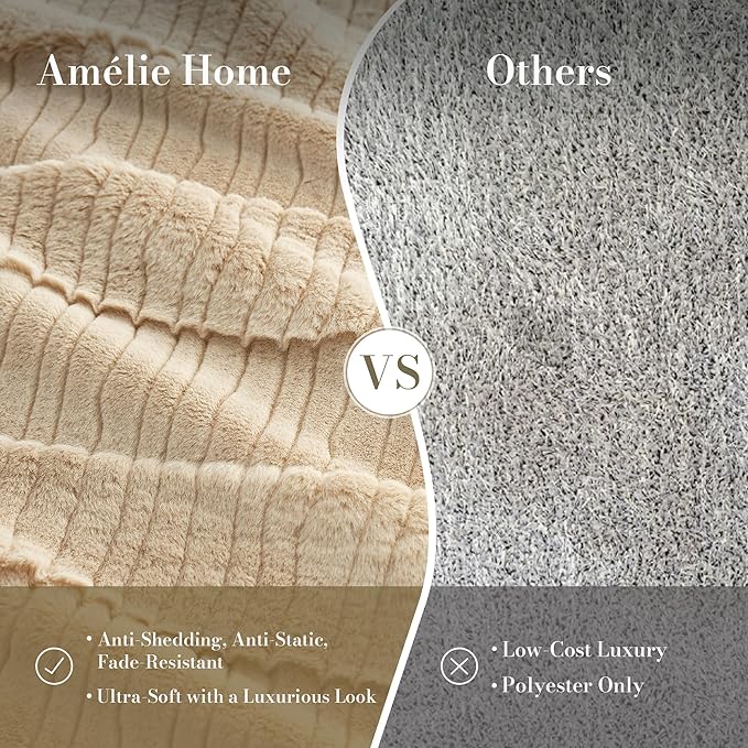 Am챕lie Home Luxury Striped Faux Fur Throw Blanket for Couch, Soft Cozy Fuzzy Fluffy Soft Plush Blankets Sofa Chair Gift Blankets for Women, 55"x70", Beige