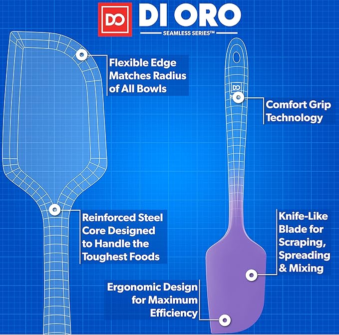 DI ORO Silicone Spatula - 600째F Heat-Resistant Rubber Kitchen Spatula for Baking, Scraping, & Mixing - BPA Free Nonstick Cookware Safe Flexible Utensil for Cooking - Dishwasher Safe (Lavender)