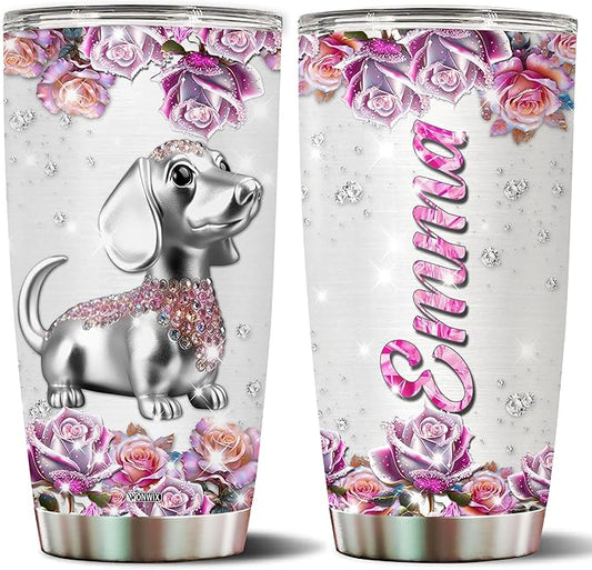 WONWIX Personalized Dachshund Themed Gifts for Women, Girls, Wife, Daughter, Insulated Stainless Steel Tumbler, Mug, Cup, Water Bottle, Perfect for Christmas, Birthday, Mother's Day, Valentine