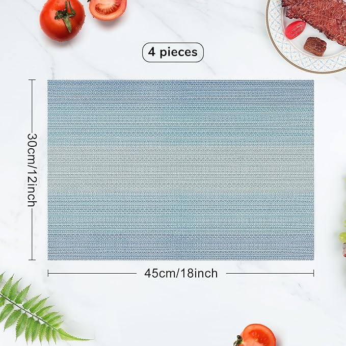 Privalace 18 x 12 inch, Set of 4 PVC Placemat, Non Slip Washable Dining Table Mats for Home Dinner Gatherings Daily Meals Kitchen Table Protection with Stylish Design, Blue