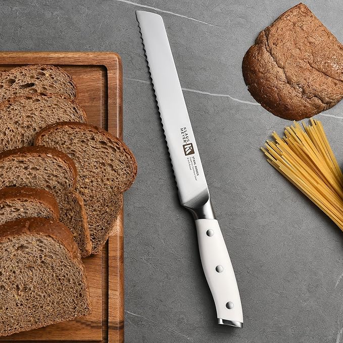 Klaus Meyer Stahl High Carbon Exclusive German Steel 8 inch Bread Knife (White)