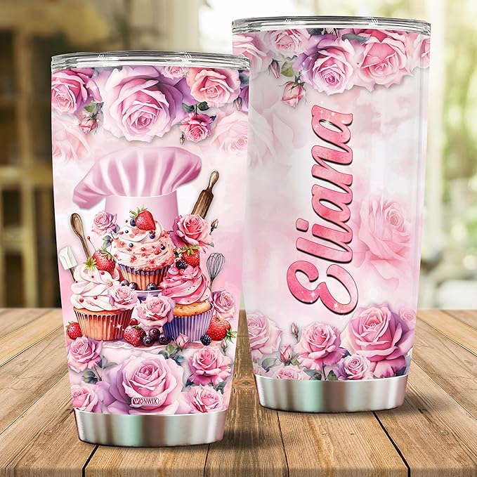 WONWIX Personalized Baking Gifts for Mom, Women, Wife, Daughter, Christmas, Birthday, Mother's Day, Valentine Gift for Baker, Coffee Cup Travel Mug Tumbler Insulated 20oz Stainless Steel