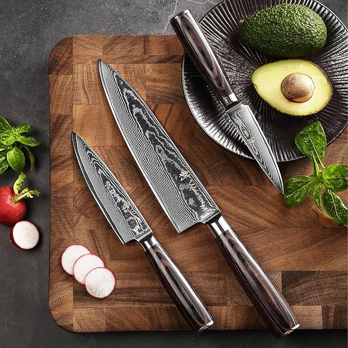 Wakoli EDIB Essentials 3-Piece Damascus Knife Set ??Professional Chef's Knives with VG10 Core & 67-Layer Damascus Steel Blades, Ergonomic Pakkawood Handles ??Premium Kitchen Knives in Elegant Gift Box