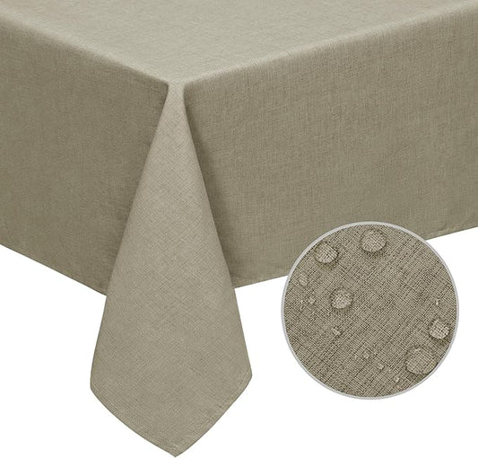Easy-Going Faux Linen Waterproof Spill-Proof Tablecloth Stain Resistant Rectangle Table Cloth Wrinkle Free Decorative Fabric for Kitchen, Dining, Party, Weddings, Restaurants (60x102 in, Khaki)
