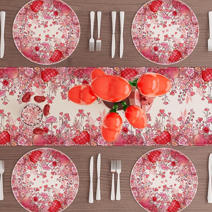 XCHI Wild Flowers Love Hearts Valentine?셲 Day Round Placemats Set of 4 Table Mats for Party Home Kitchen Dining Table Decorations 14x14 Inch