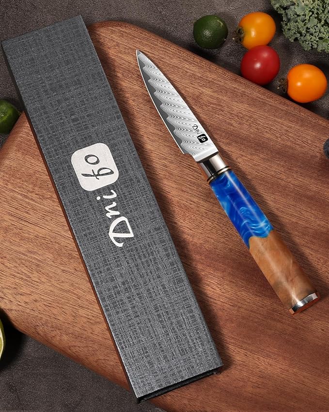 Classic Paring Knife 3.5 Inch, Japanese VG10 Steel Damascus Fruit Knife, Sharp Small Kitchen Knife with Gift Box and Resin Wood Handle,Ideal Birthday Gift for Men and Women