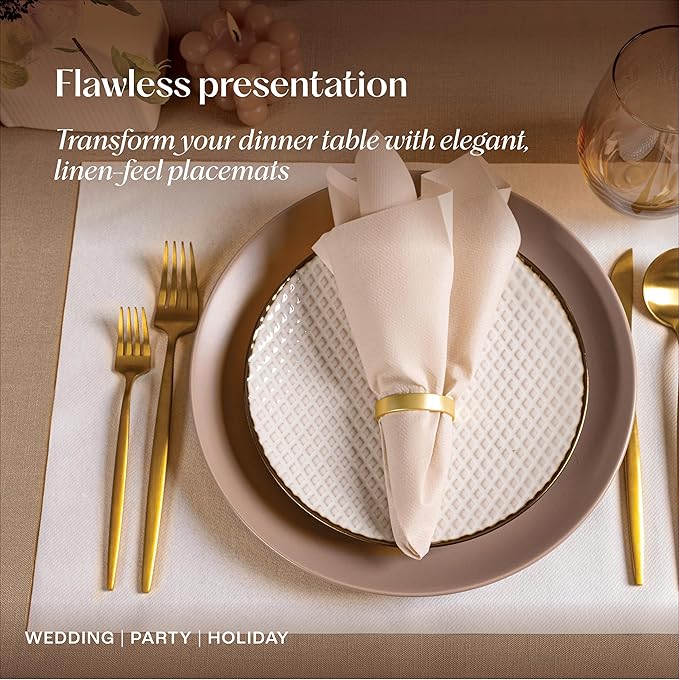 Disposable Yellow Paper Placemats for Dining Table - 100-Pack 18" x 12" Cloth-Like Rectangle Paper Placemats for Baby, Kids, Party Or Weddings.