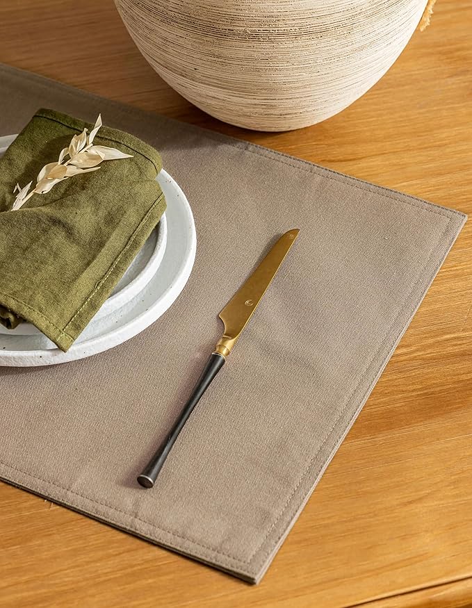 Placidy Linen Dining Table Placemats Set of 6 Indoor Brown Plate Placement Mats Farmhouse Cloth Place Mats Water Repellent Heat Resistant 12x18 Inch