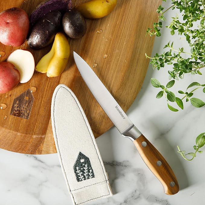 Bloomhouse - Two Time Oprah's Favorite Things Winner - 5" Utility Boning Kitchen Knife German Stainless Steel Blade w/Forged Italian Olive Wood Handle Full Tang for Meat Poultry & Precision Cutting