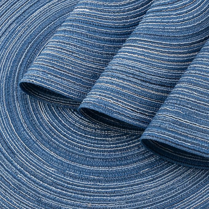 Winknowl Round Braided Placemats Set of 6 Washable Woven Heat Resistant Table Mats for Kitchen Dining Tables 15 inch Round Place Mats (Seascape Blue,6)