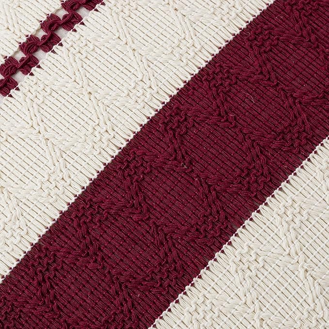 Fancy Homi Set of 2 Burgundy Boho Long Lumbar Decorative Throw Pillow Cover 14x24 Inch for Couch Bed Sofa, Aesthetic Modern Farmhouse Christmas Room Decor, Soft Cotton Cute Wind Red Cushion Case