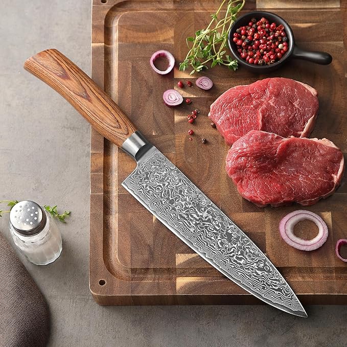 Wakoli EDIB Pro Damascus Chef Knife ??Japanese Style Kitchen Knife | 7.9-Inch Genuine Damascus Steel Blade with VG10 Core | Ergonomic Pakkawood Handle | Professional Cooking Tool