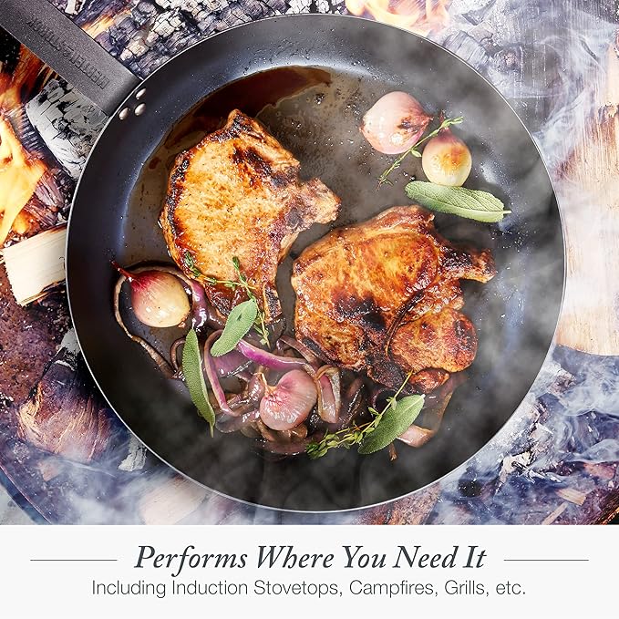 Merten & Storck Pre-Seasoned Carbon Steel 8??Frying Pan Skillet, Use on Induction, Stove and Grill, Durable, Even-Heating, for Searing, Grilling, Oven Use, and Campfire, Indoor/Outdoor