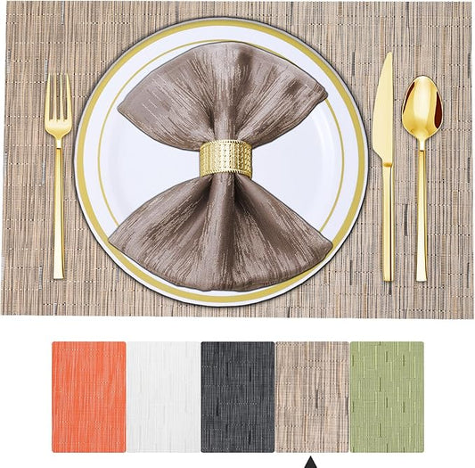 BETEAM Placemats Set of 4, Woven Vinyl Placemat for Dining Table Washable Wipeable Kitchen Place Mats Durable Indoor Outdoor Table Mats