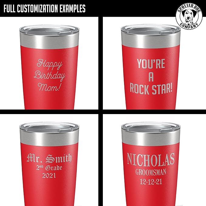 Personalized 20oz (17 Colors) Powder Coated Insulated Stainless Steel Tumbler with Lid, Custom Etched, Customized Text Message Name, Engraved Gift Idea Women Men Him Her, Your Text Here (Red)