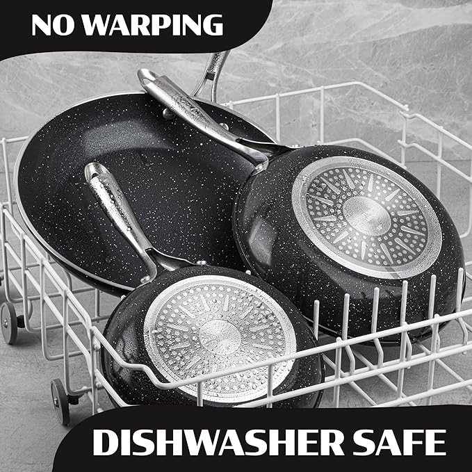 Granitestone Ceraluxe 3pc Non Stick Frying Pans Set, 8,10,12 inch Ceramic Frying Pan Skillet Set, Non Toxic Frying pans Nonstick for Cooking, Induction Ready, PFOA Free, Oven & Dishwasher Safe - Black