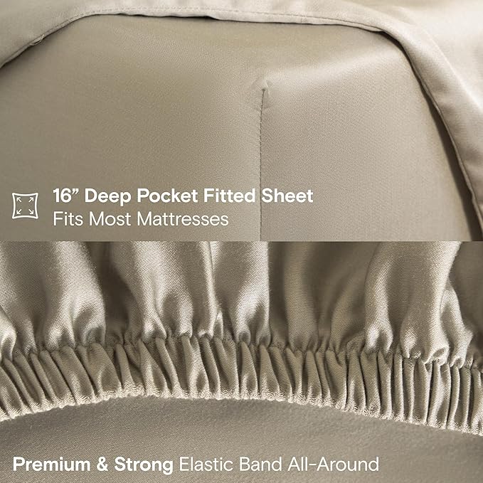 DOZ Sheet Set, 100% Viscose derived from Bamboo, Organically Grown, Buttery Soft, Cooling Sheets, High GSM, Deep Pockets - 3 Piece - 2 Pillowcases 1 Fitted Sheet (Fog, Full)