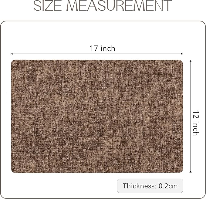 Romanstile Vinyl Placemats Set of 4-12 X 17 Inch - Heat Resistant Place Mats 100% Waterproof Oilproof Wipeable Reversible Faux Leather Table Mats for Kitchen, Dining, Party, Outdoor, Brown