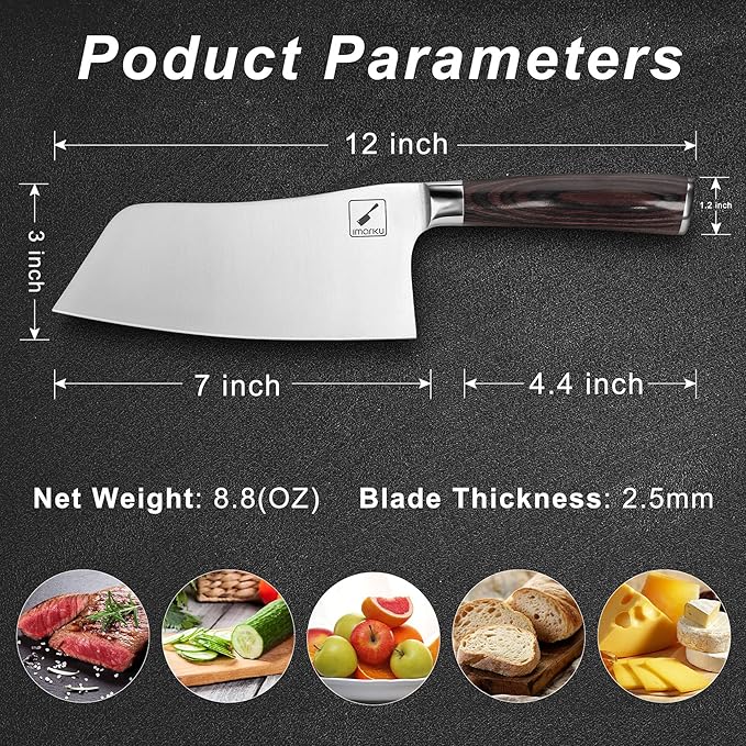 imarku Kitchen Knife, 7 Inch Ultra Sharp Butcher Knife - Japanese SUS440A Stainless Steel Meat Cleaver with Ergonomic Handle, Meat Knife for Home, Kitchen, Restaurant - Christmas Gifts