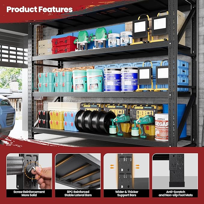 79" Wide Storage Shelves, 7000LBS Garage Shelving Heavy Duty, Standing Shelf Units, 4 Tier Metal Adjustable Storage Shelving Rack for Shop Warehouse Basement, 79'' W x 24''D x 79'' H